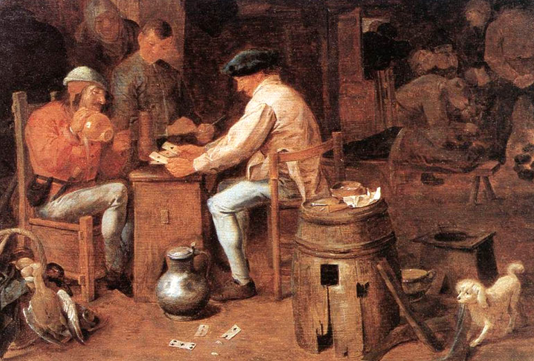Adriaen Brouwer. Kaartspelers in de herberg. Adriaen Brouwer, 1ste helft 17de eeuw (Bron: Wikimedia)