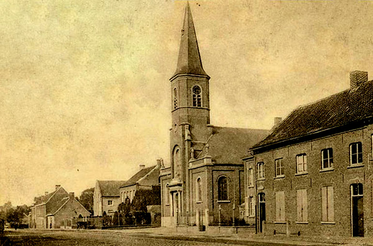 De eerste kerk van Beitem, gebouwd in 1866 (19de-eeuwse prentbriefkaart)