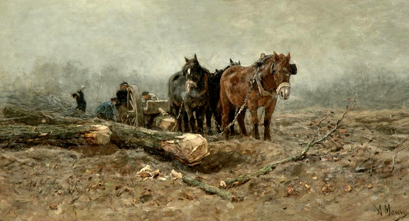 Anton Mauve. Transport van gerooide bomen met de mallejan. 1877.