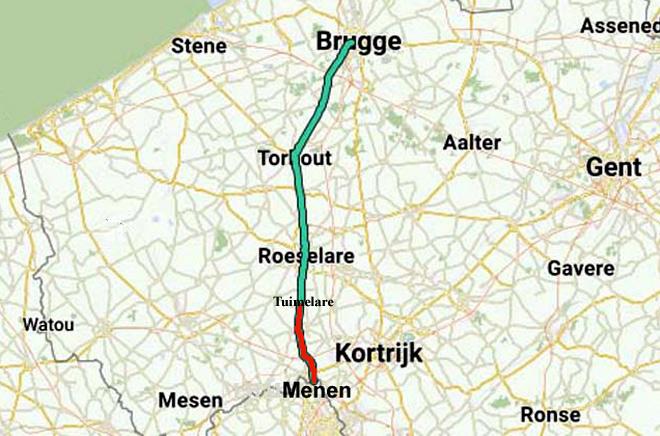 De verdeling van de bevoegdheden over het traject van de steenweg Brugge-Menen.