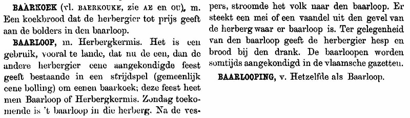 Baarloop is een synoniem voor herbergkermis (Bron: L. L. De Bo. Westvlaamsch Idioticon, 1873).
