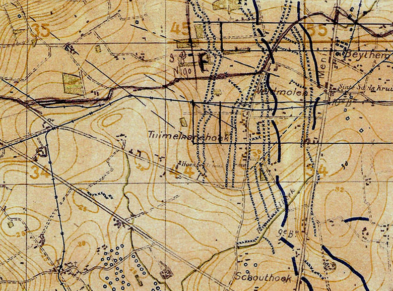 Frontkaart, september 1918. Stafkaart Belgisch leger (Bron: Germain Bekaert).