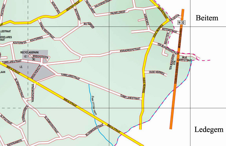 De Tuimelarestraat op het stratenplan van Moorslede uit 2019 (©  Gemeentebestuur Moorslede).
