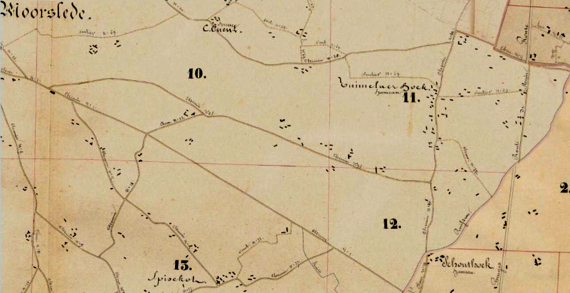 De Tuimelarestraat op de Atlas der Buurtwegen van 1842 (Bron: Geopunt Vlaanderen).