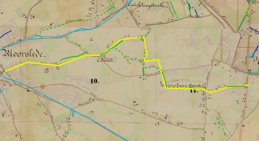 Project van .... voor een trage weg, die slechts een 100-tal meter afwijkt van de sentier n 69 van de Atlas der Buurtwegen uit 1842  (Bron: Martin Desimpel)